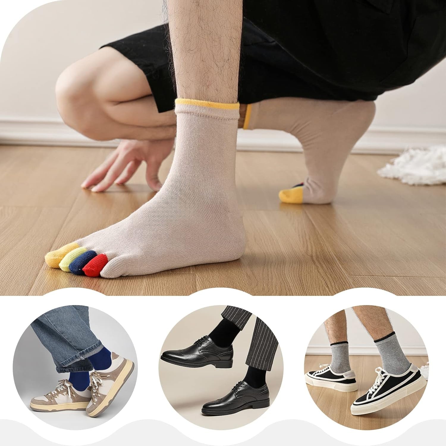 Toe Socks Mens Five Finger Striped Sock Running Athletic Cotton Ankle Sox 5 Pairs