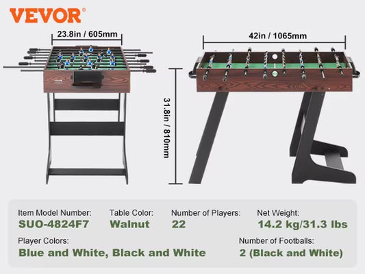 VEVOR 42 Inch Folding Foosball Table Standard Size Foosball Table, Indoor Full Size Foosball Table for Home Family and Game