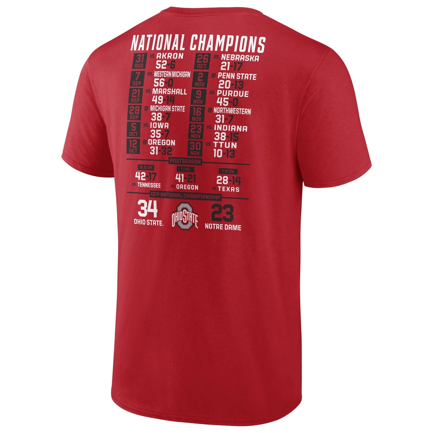 Men'S  Scarlet Ohio State Buckeyes College Football Playoff 2024 National Champions Schedule T-Shirt