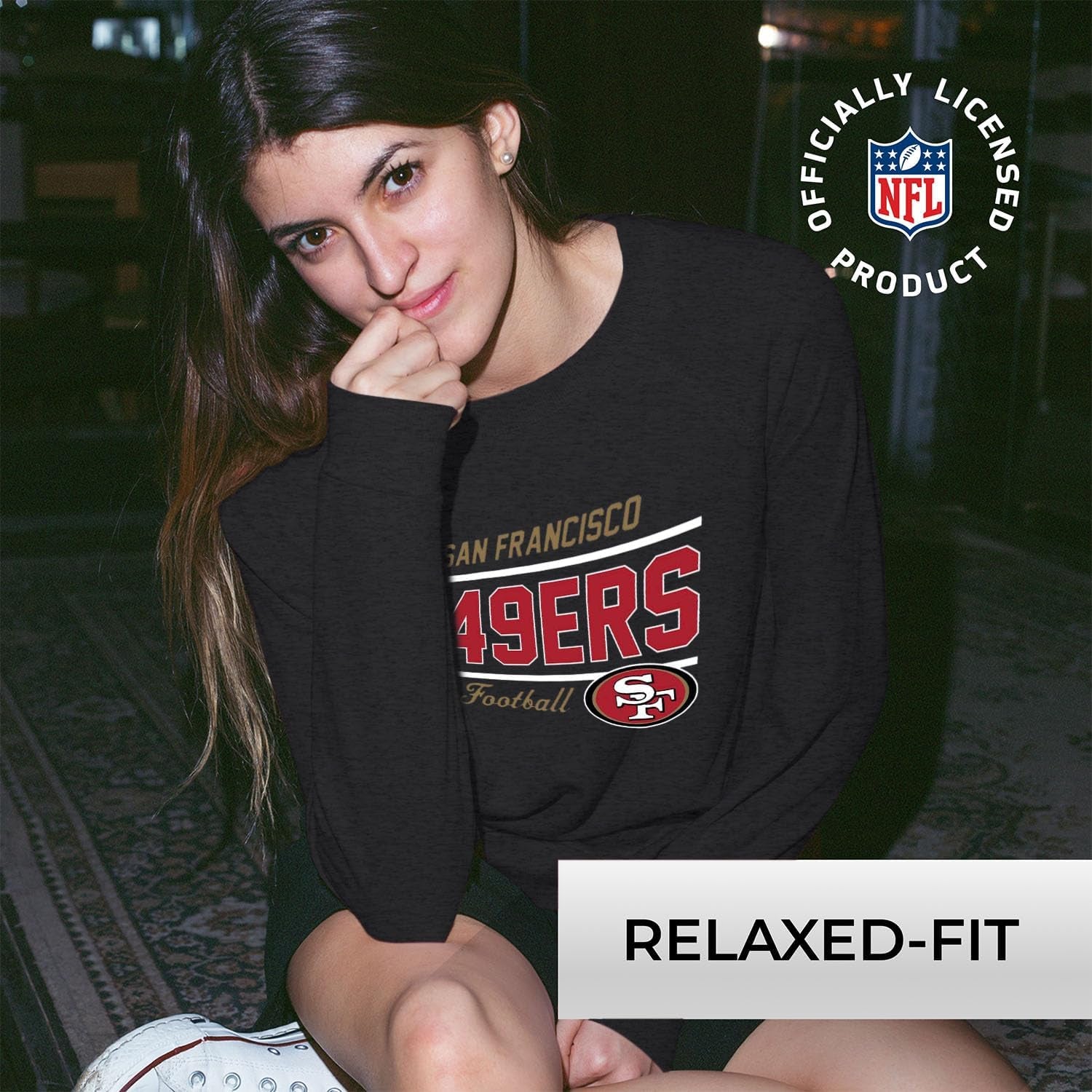NFL Womens Crew Neck Light Weight, Gameday Apparel, Slouchy Fit Raglan Crewneck Pullover for Women