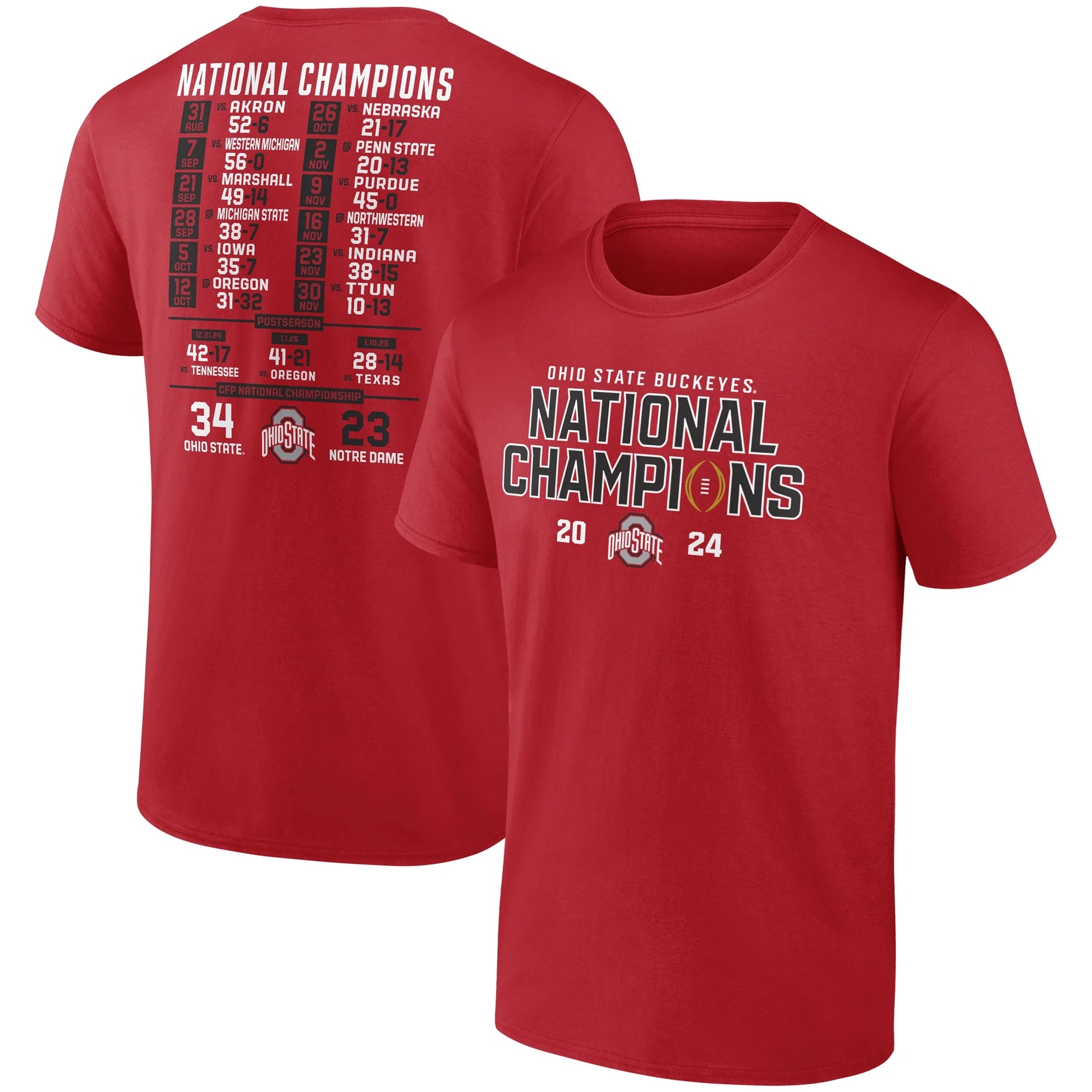 Men'S  Scarlet Ohio State Buckeyes College Football Playoff 2024 National Champions Schedule T-Shirt