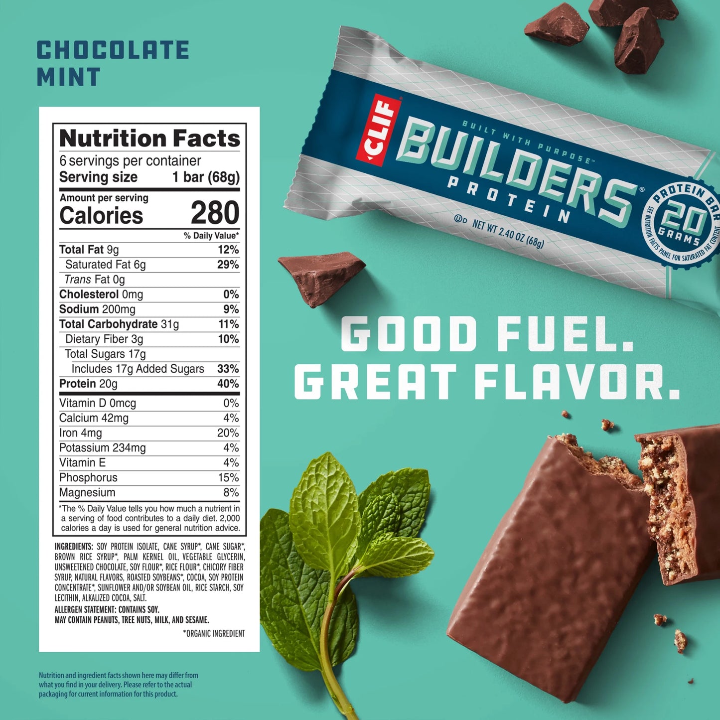 (3 Pack) CLIF BUILDERS Protein Bars Chocolate Mint Flavor, Plant Protein, Gluten Free Bars, 6Ct