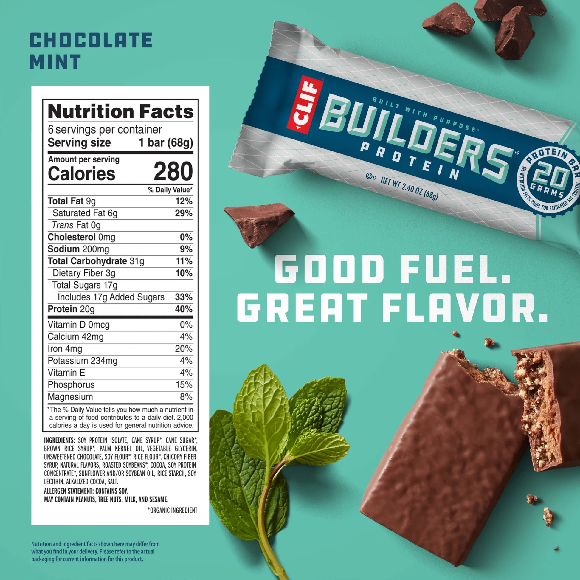 (3 Pack) CLIF BUILDERS Protein Bars Chocolate Mint Flavor, Plant Protein, Gluten Free Bars, 6Ct