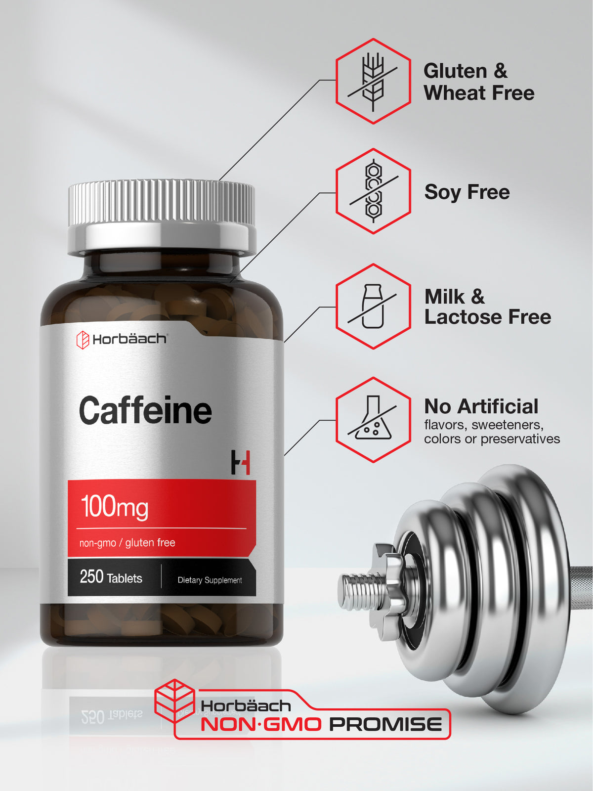 Caffeine Pills 100Mg | 250 Tablets | Vegetarian | Non-Gmo | by Horbaach