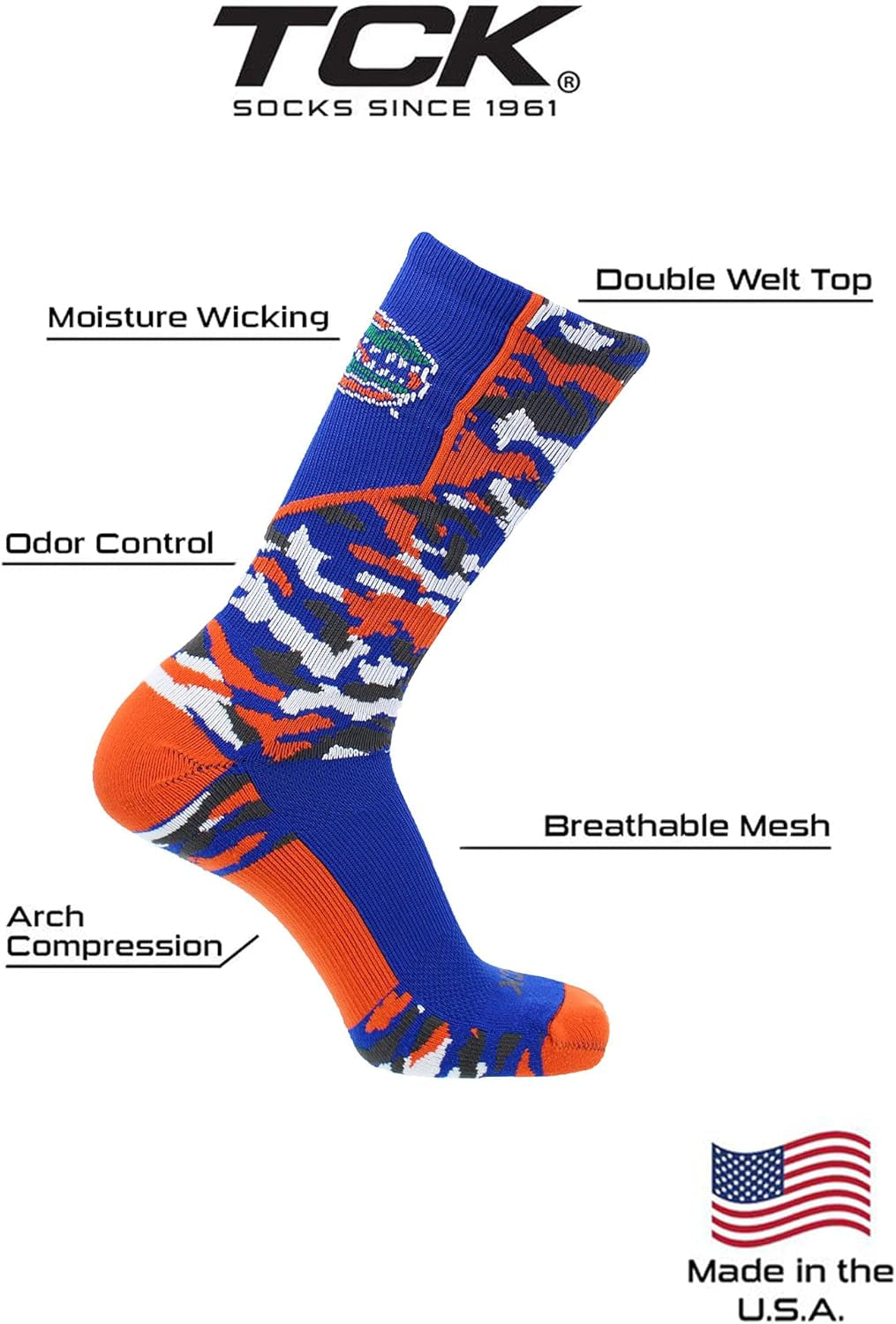 University of Florida Gators Socks Woodland Camo Crew