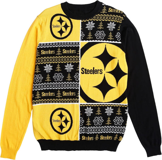 Men'S NFL Team Logo Busy Block Snowfall Holiday Ugly Sweater