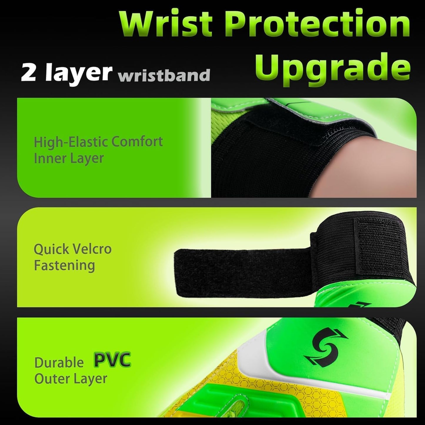 Kids Goalkeeper Gloves, Soccer Gloves with Double Wrist Protection and Non-Slip Wear Resistant Latex Material to Give Protection to Prevent Injuries