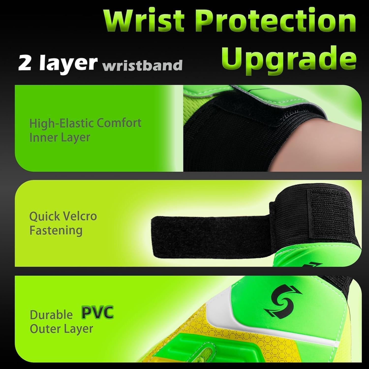 Kids Goalkeeper Gloves, Soccer Gloves with Double Wrist Protection and Non-Slip Wear Resistant Latex Material to Give Protection to Prevent Injuries