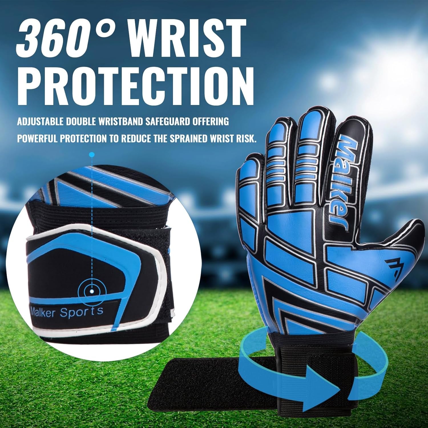 Soccer Goalie Gloves Goalkeeper Gloves with Fingersave and Double Wrist Protection, Strong Grip Goalkeeper Gloves for Kids, Youth, Adults