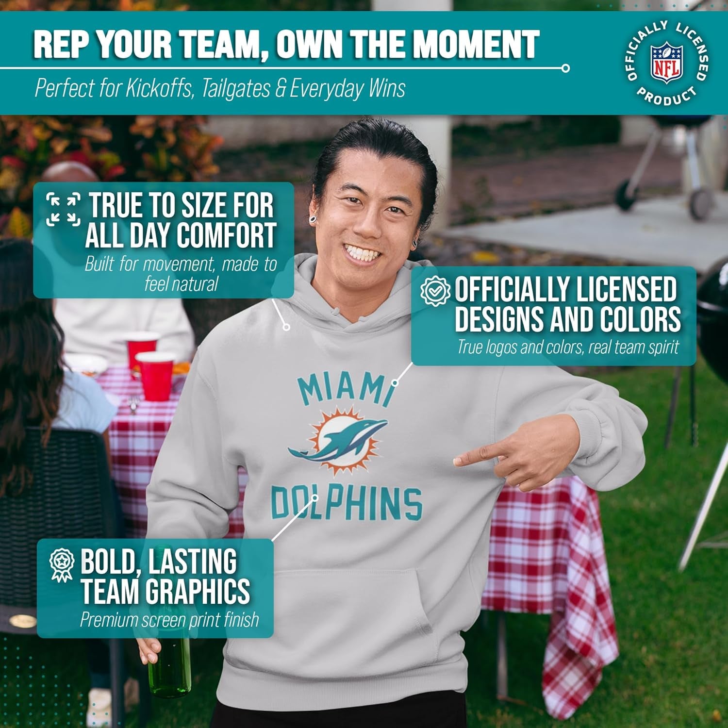 NFL Adult Gameday Hooded Sweatshirt - Poly Fleece Cotton Blend - Stay Warm and Represent Your Team in Style