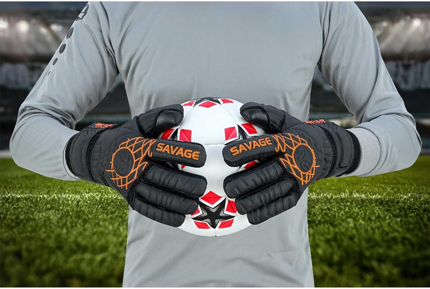 K-LO Goalkeeper Gloves: Savage Blackout Soccer Goalie Gloves - (Unisex, Youth, Kids & Adult) - Fingersaves for Protection | Strong Grip Palm | Sizes 4-11