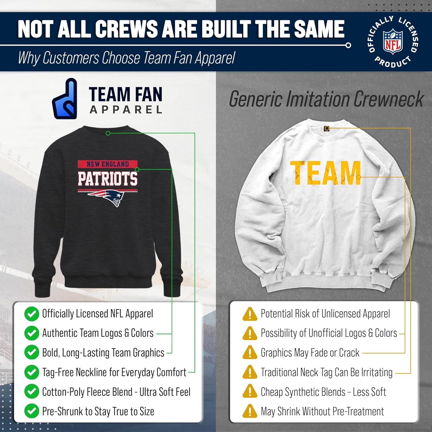NFL Adult Long Sleeve Team Block Charcoal Crewneck Sweatshirt - Stay Warm & Represent Your Team with Style