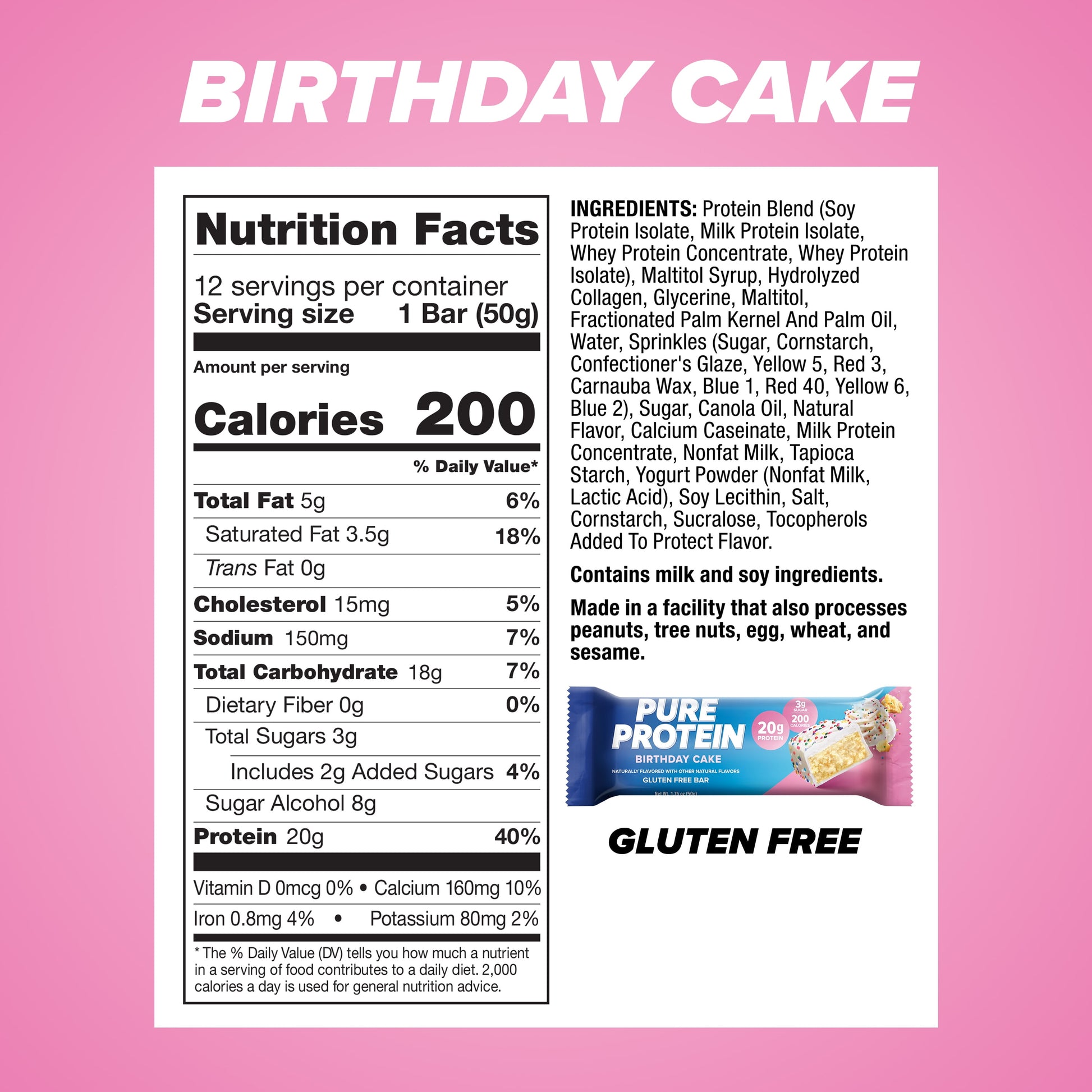 Bars, Birthday Cake, 20G Protein, 1.76 Oz, 12 Count