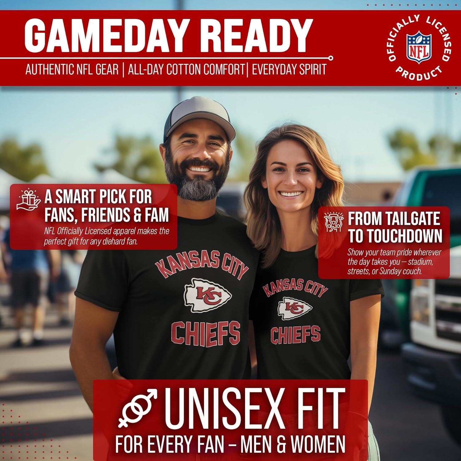 NFL Adult Gameday T-Shirt - Cotton Blend - Tagless - Semi-Fitted - Unleash Your Team Spirit during Game Day