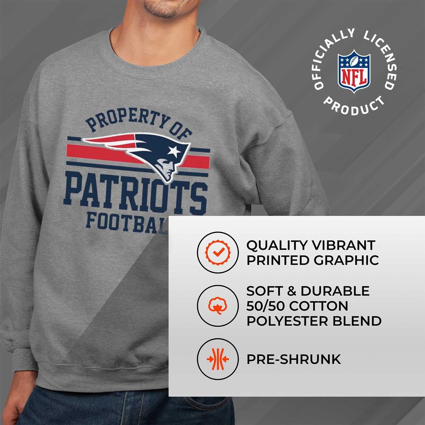 NFL Adult Property of Crewneck Fleece Sweatshirt - Men & Women - Stay Warm & Represent Your Team in Style