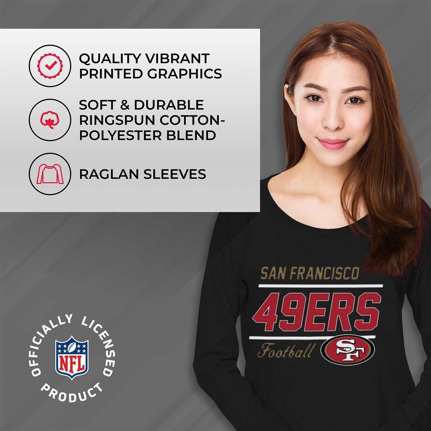 NFL Womens Crew Neck Light Weight, Gameday Apparel, Slouchy Fit Raglan Crewneck Pullover for Women