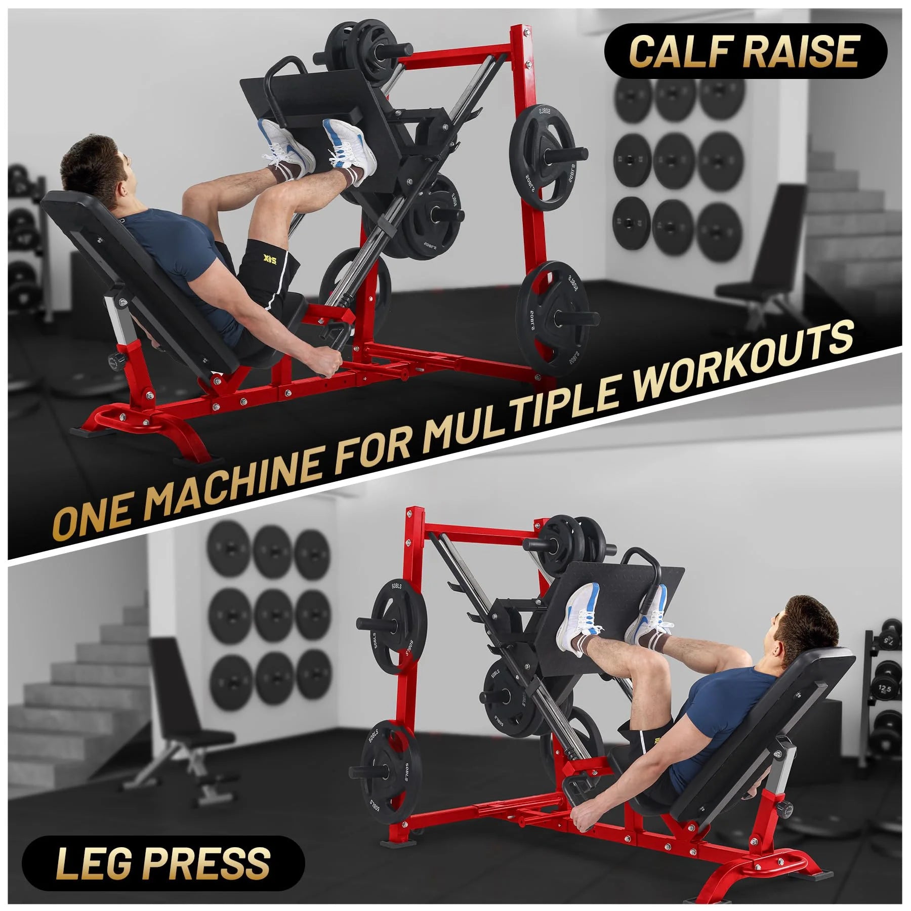 Leg Press Machine with Calf Block, Adjustable Leg Press Machines for Home Gym, Squat Machine with Barbell Plate Storages, Heavy Duty Workout Equipment for Full Lower Body Workout
