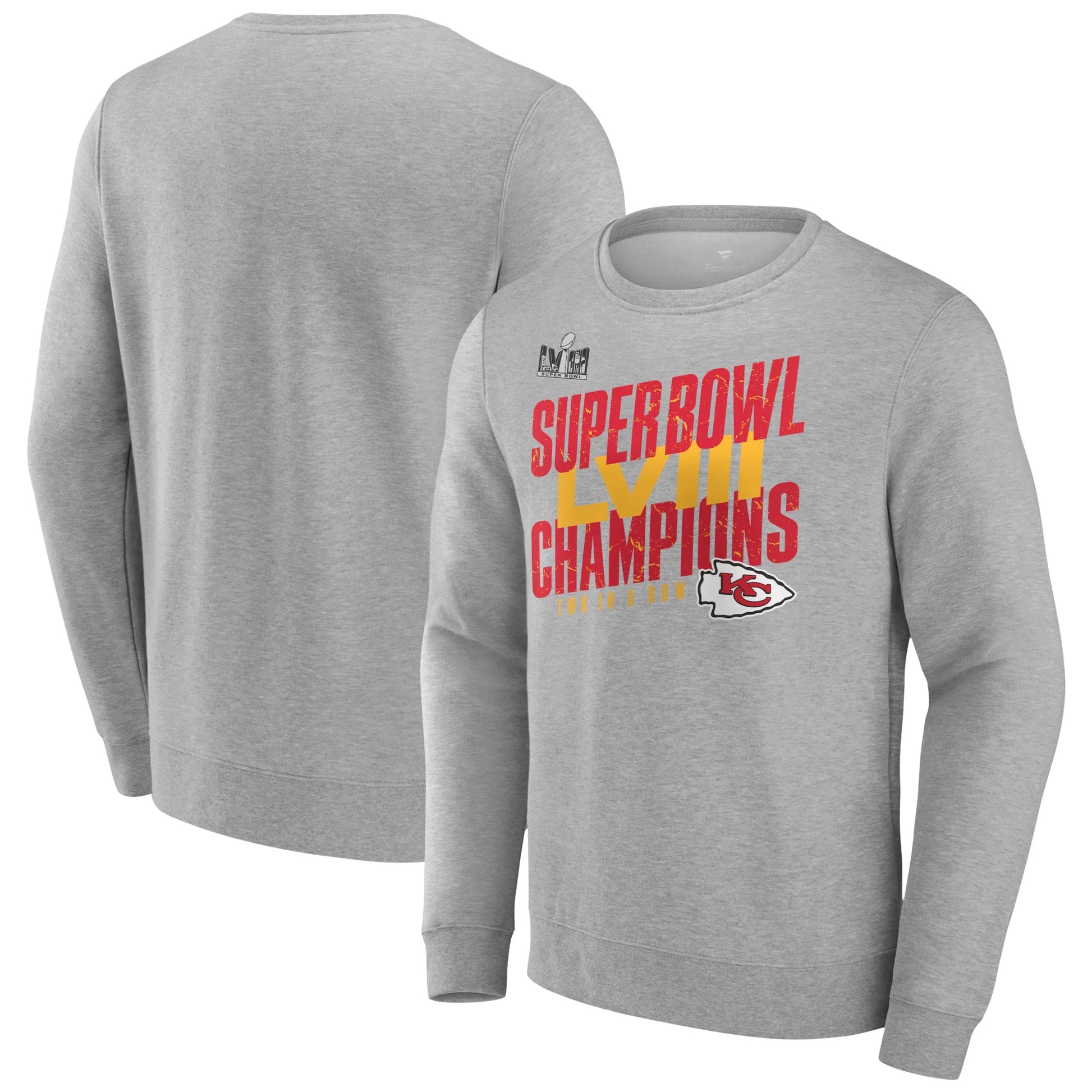 Men'S  Heather Gray Kansas City Chiefs Super Bowl LVIII Champions Iconic Victory Crewneck Pullover