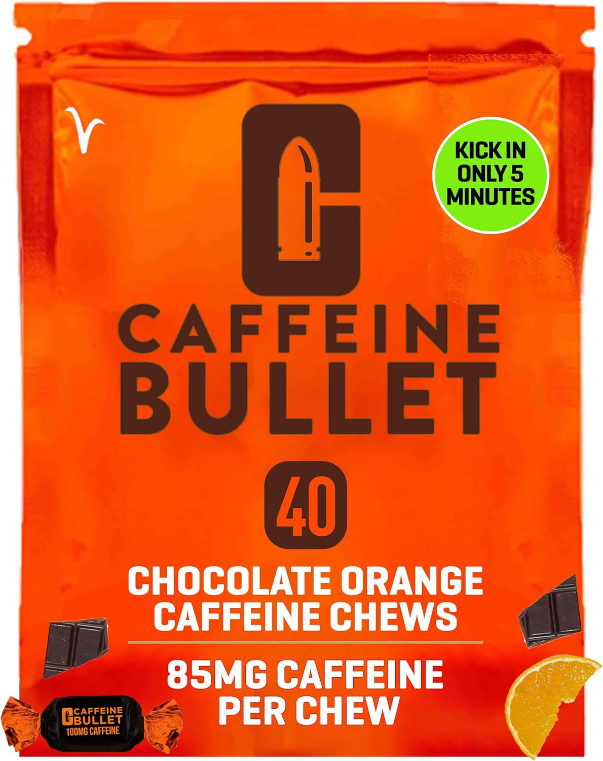 Energy Chews - Chocolate Orange. 40 * 85Mg - Faster Kick than Pills, Gels and Gum. Sport Science for Running, Cycling, Gaming & a Pre Workout Endurance Boost.