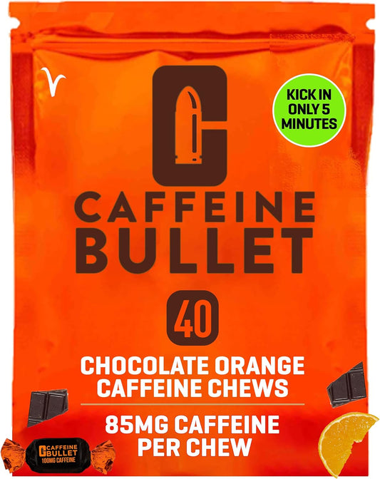 Energy Chews - Chocolate Orange. 40 * 85Mg - Faster Kick than Pills, Gels and Gum. Sport Science for Running, Cycling, Gaming & a Pre Workout Endurance Boost.
