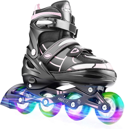 Inline Skate for Girls Boys Kids and Adult Women Adjustable Blades Roller Skates with Light up Wheels for Indoor Outdoor Youth in Line Skating ​For Beginners Children Teen