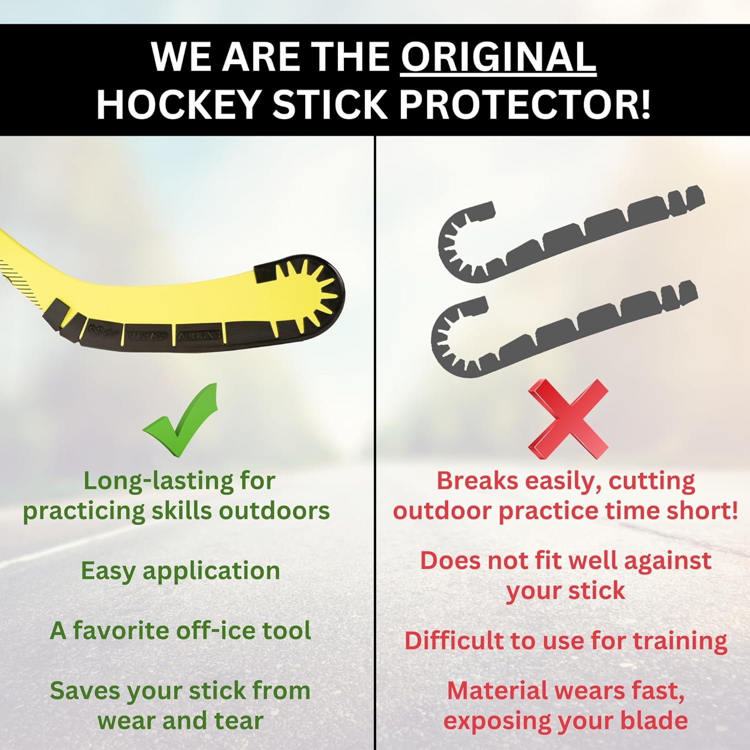 Hockey Stick Blade Protector for off Ice Training - Long Lasting -Cuts to Fit Junior, Senior Sticks - Hockey Training Equipment, Accessories, Gear